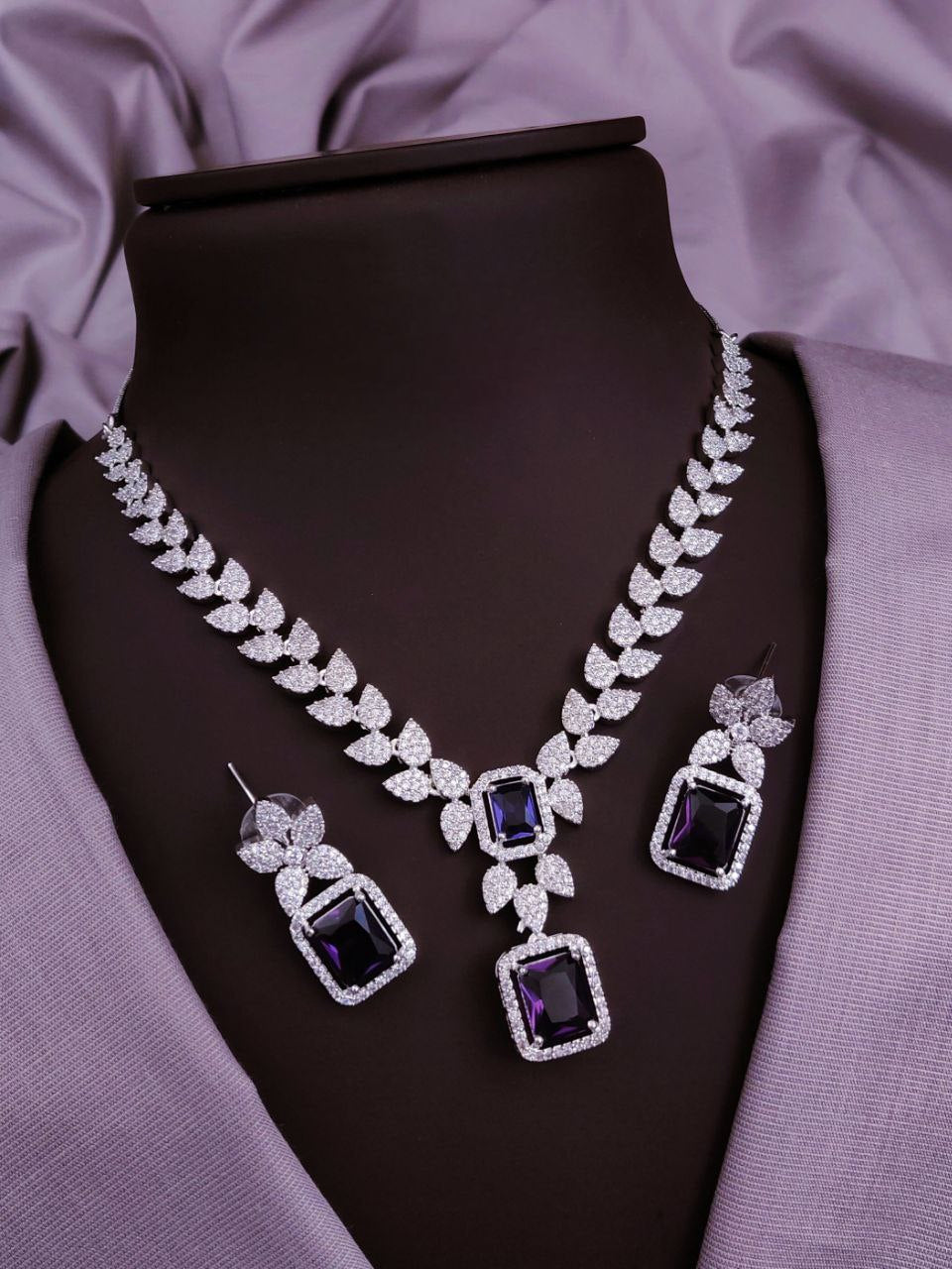 Regal Amethyst Centerpiece Necklace with Intricate Diamond Details